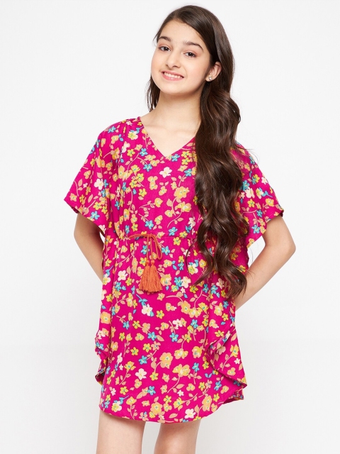 

The Kaftan Company Pink Floral Crepe A-Line Dress