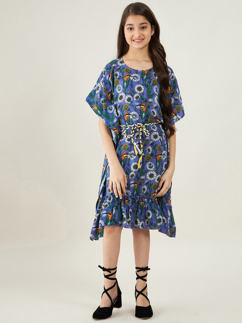 

The Kaftan Company Blue Floral A-Line Dress