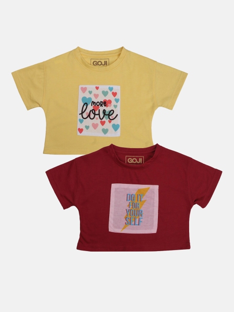 

GOJI Assorted & falu red Print Crop Top