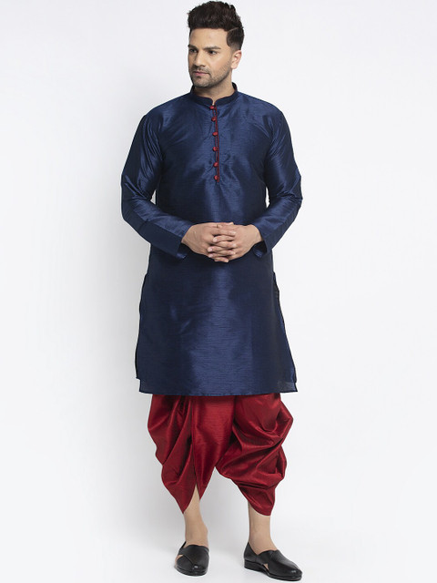 

Benstoke Men Navy Blue Kurta with Dhoti Pants