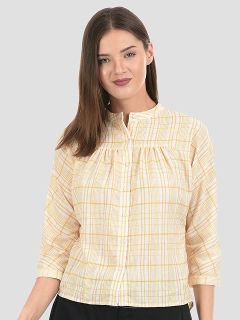 

Madame Women Yellow Checked Casual Shirt