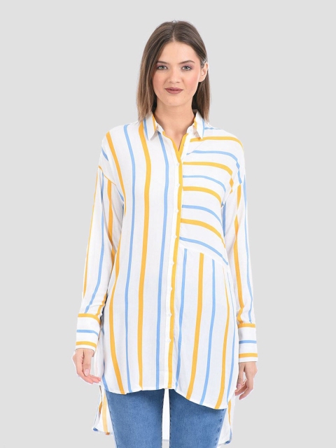 

Madame Women Off White Striped Casual Shirt