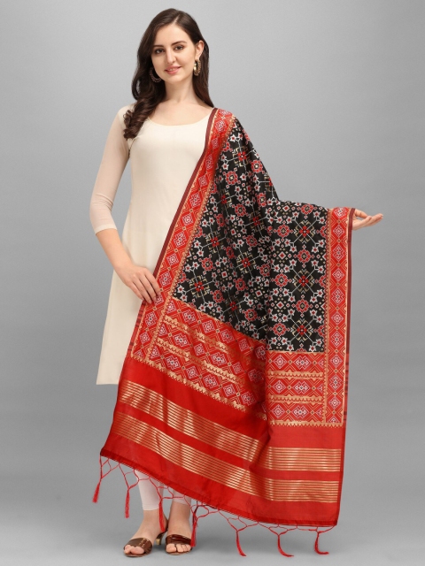 

Pandadi Saree Black & White Ethnic Motifs Woven Design Dupatta with Zari