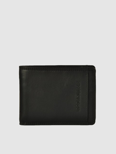 

BROWN BEAR Men Black Leather Two Fold Wallet