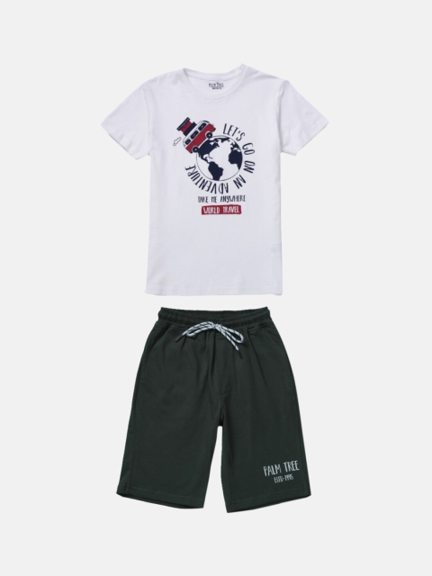 

Gini and Jony Boys Olive Green Printed Shorts