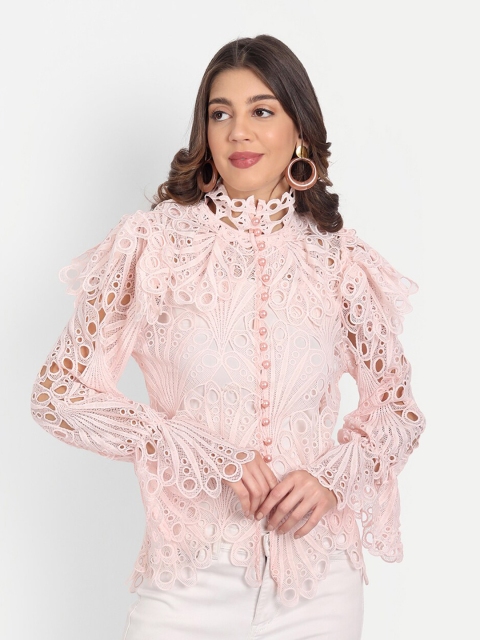 

iki chic Pink & mauve morn Ruffles Lace Top
