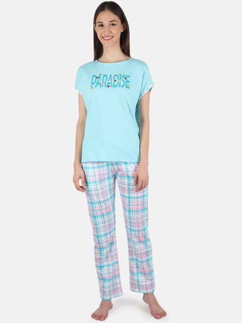 

Monte Carlo Women Teal & Pink Printed Night suit