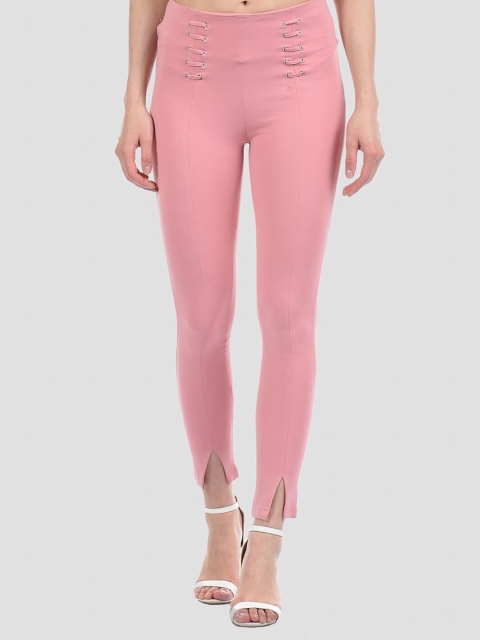 

Madame Women Pink Solid Slim-Fit Treggings