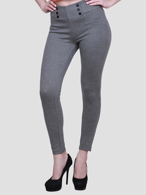 

Madame Women Grey Solid Slim-Fit Treggings