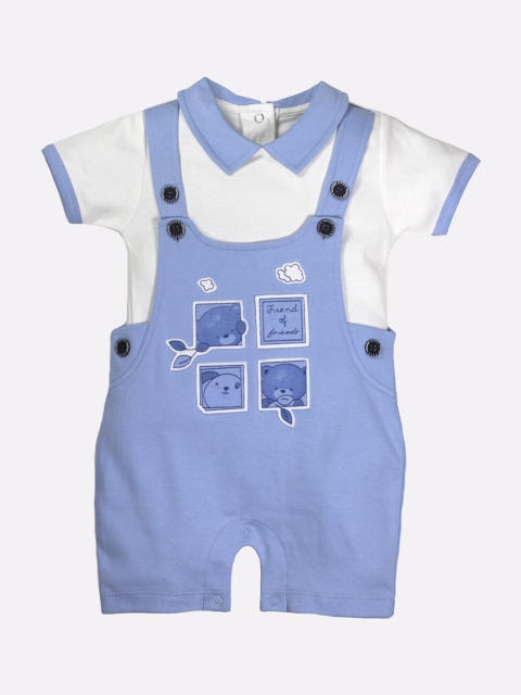 

BABY GO Boys Blue Printed Pure Cotton Dungarees