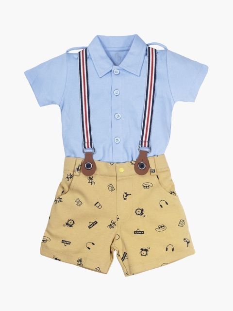 

BABY GO Boys Blue Printed Pure Cotton Dungarees