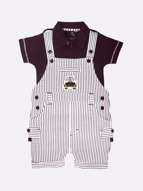 

BABY GO Infant Boys Maroon Striped Pure Cotton Dungarees