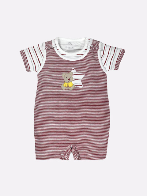 

BABY GO Infant Boys Purple & White Printed Cotton Dungarees