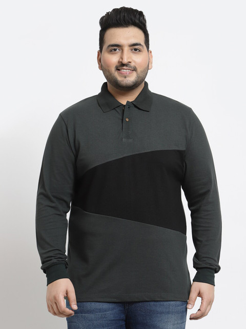 

Kalt Men Green Colourblocked Polo Collar T-shirt