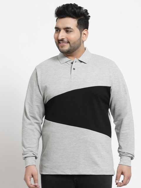 

Kalt Men Grey Melange Colourblocked Polo Collar Applique T-shirt