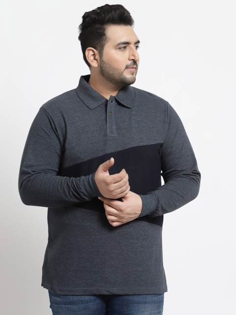 

Kalt Men Blue & real teal Striped Polo Collar T-shirt