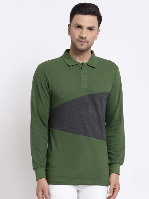 

Kalt Men Green Colourblocked Polo Collar T-shirt