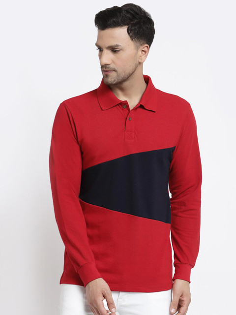 

Kalt Men Red Colourblocked Polo Collar T-shirt