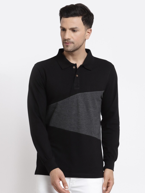 

Kalt Men Black Colourblocked Polo Collar T-shirt