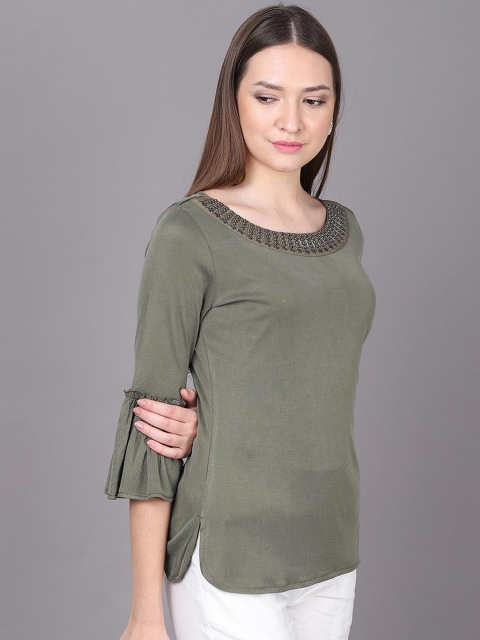 

Lakshita Olive Green Modal Embellished Tunic
