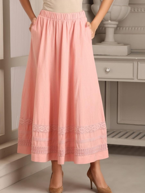 

Lakshita Women Peach Colored Solid Cotton A-Line Maxi Skirts