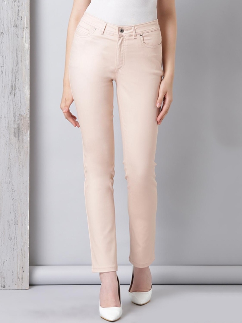

Lakshita Women Peach-Coloured Cropped Skinny Fit Slash Knee Stretchable Jeans