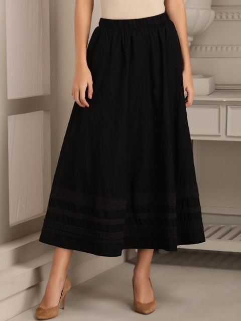 

Lakshita Women Black Solid A-Line Maxi Embroidered Skirt