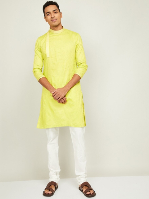 

Melange by Lifestyle Men Green Ethnic Motifs Angrakha Pure Cotton Kurta with Pyjamas