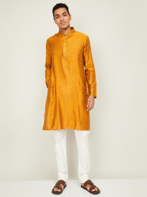 

Melange by Lifestyle Men Yellow Striped Pleated Kurta with Churidar