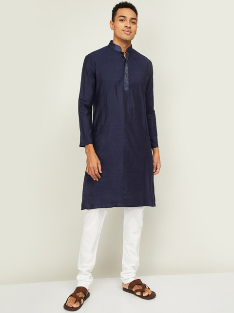 

Melange by Lifestyle Men Blue Embroidered Angrakha Kurta with Pyjamas