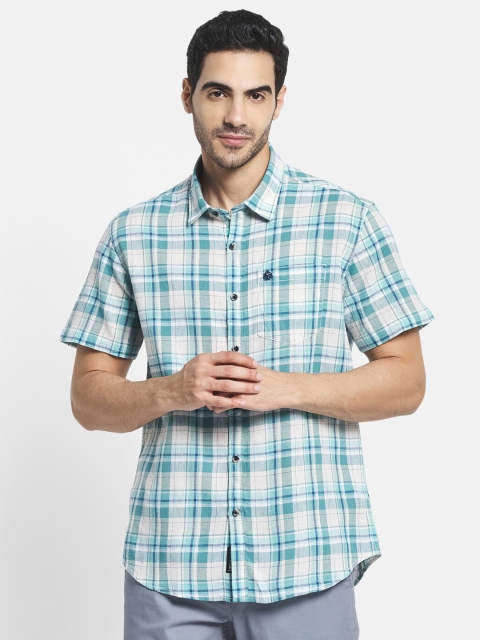 

METTLE Men Olive Green Tartan Checks Checked Casual Shirt