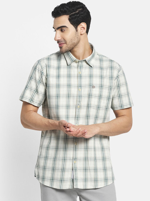 

METTLE Men White Tartan Checks Checked Casual Shirt