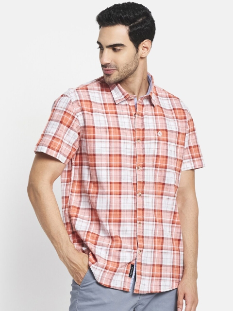 

METTLE Men Orange Tartan Checks Checked Casual Shirt