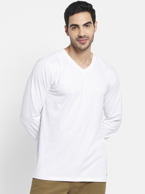 

METTLE Men White Henley Neck Extended Sleeves T-shirt