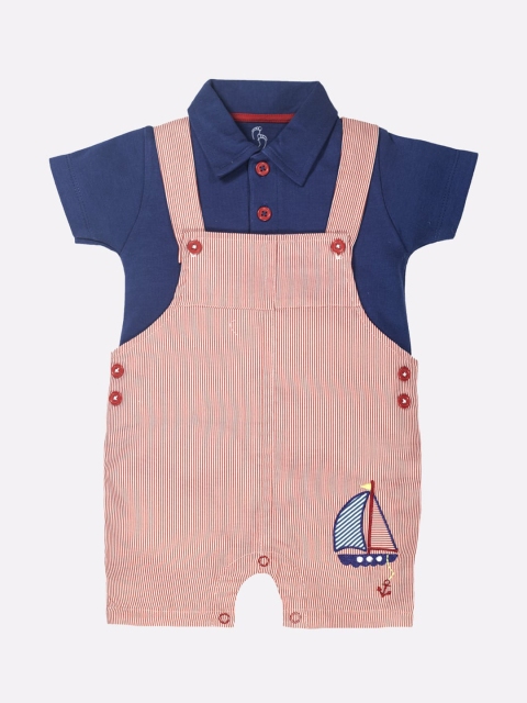

BABY GO Infant Boys Navy Blue Striped Cotton Dungaree