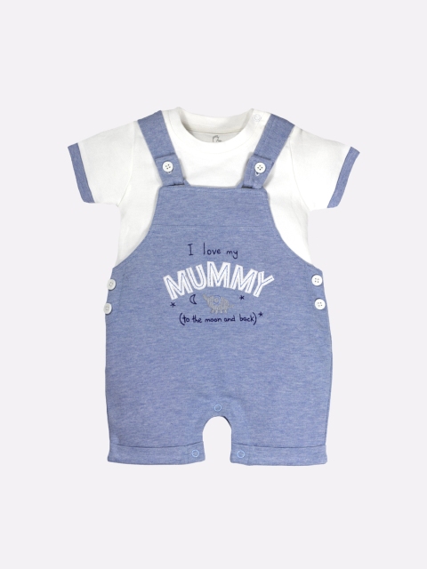 

BABY GO Infant Boys Blue & White Printed Pure Cotton Dungaree