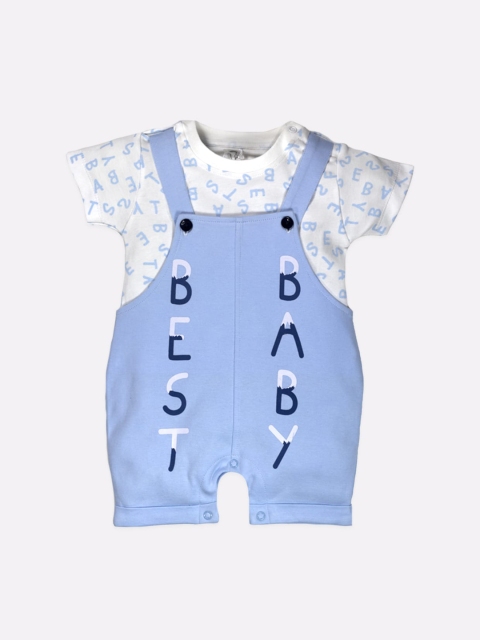 

BABY GO Infant Boys Blue & White Printed Cotton Dungarees