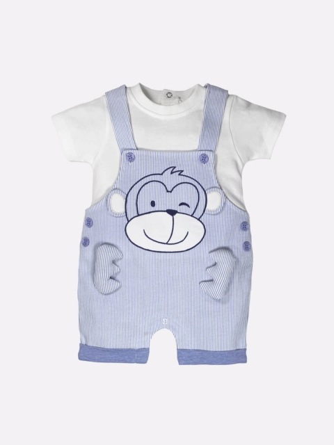 

BABY GO Infant Boys Blue & White Striped Pure Cotton Dungarees With T-Shirt