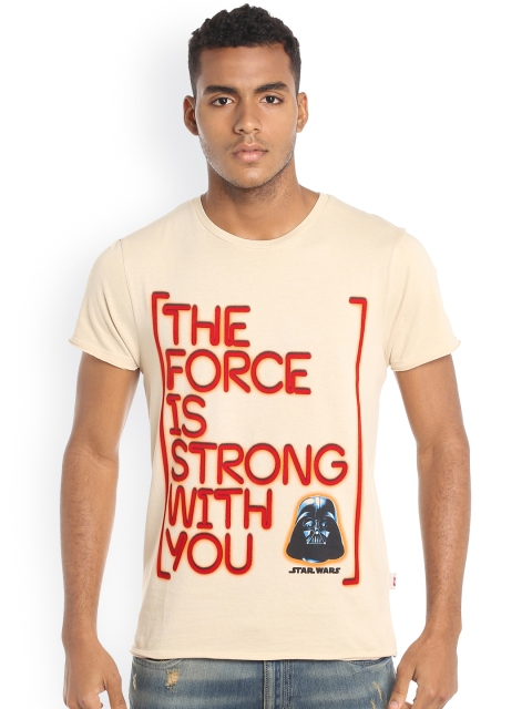 

Jack & Jones Men Peach Printed Slim Fit Star Wars T-shirt