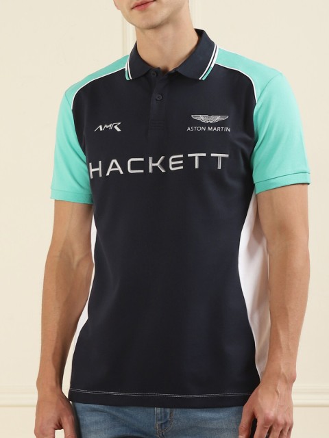

HACKETT LONDON Men Navy Blue & raisin black Typography Polo Collar T-shirt