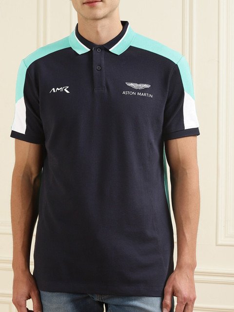 

HACKETT LONDON Men Navy Blue Polo Collar Applique T-shirt