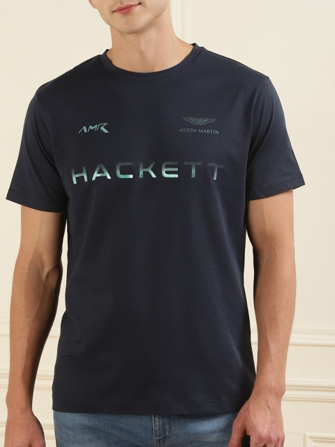 

HACKETT LONDON Men Navy Blue Typography Printed Applique T-shirt