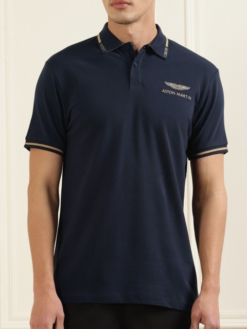 

HACKETT LONDON Men Navy Blue & dark sapphire Polo Collar T-shirt