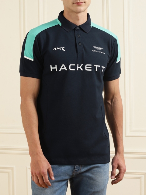 

HACKETT LONDON Men Navy Blue Typography Polo Collar T-shirt