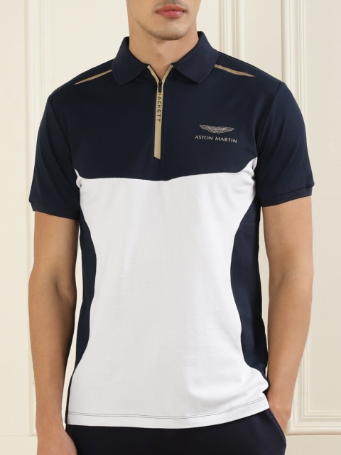 

HACKETT LONDON Men Navy Blue & dark gunmetal Colourblocked Polo Collar T-shirt