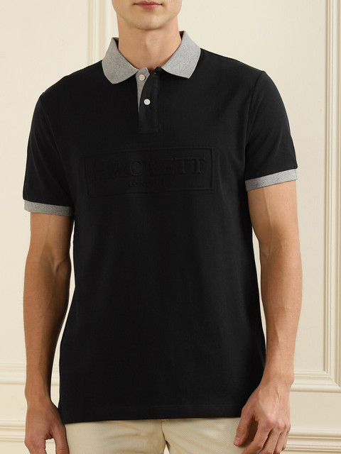 

HACKETT LONDON Men Black & xiketic Polo Collar T-shirt