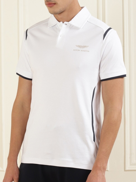 

HACKETT LONDON Men White & almost mauve Polo Collar Applique T-shirt