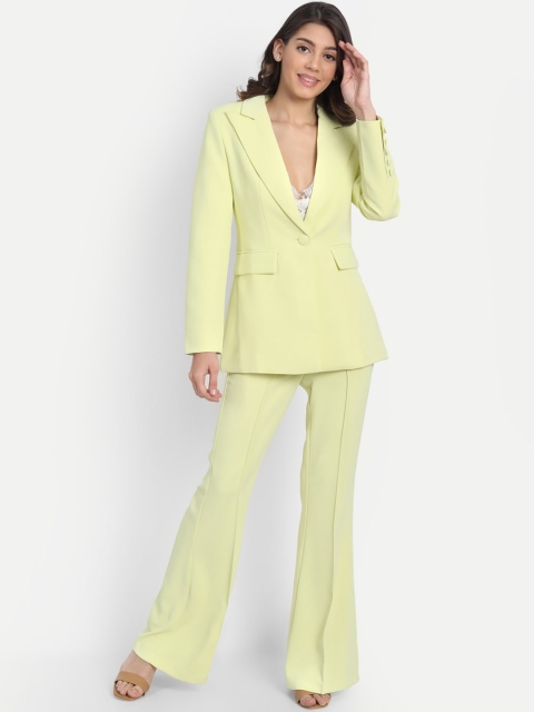 

iki chic Women Yellow Solid Single-Breasted Two-Piece Formal Suit