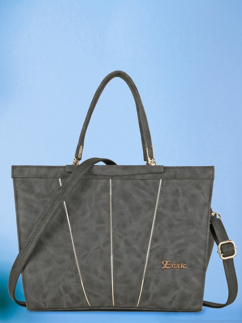 

Exotic Grey Embellished PU Bowling Handheld Bag with Cut Work