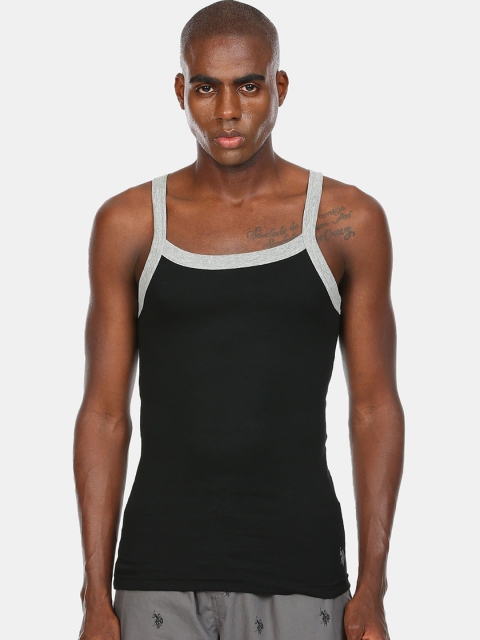 

U.S. Polo Assn. Men Black Solid Pure Cotton Comfort Fit Innerwear Vests